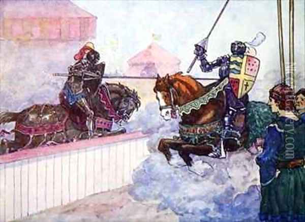 The Count rode again and again at Edward till his lance was splintered in his hand Oil Painting - A.S. Forrest
