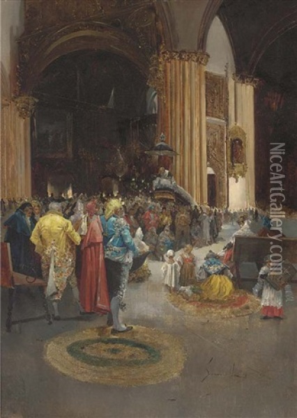 A Sermon In A Cathedral Oil Painting - Eugenio Lucas Villamil