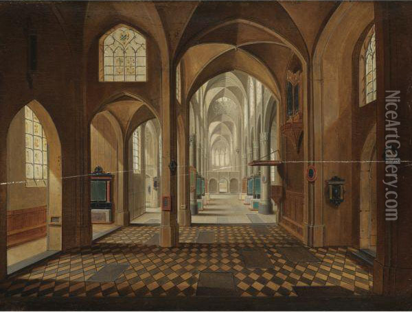 A Protestant Church Interior Oil Painting - Pieter Ii Neefs