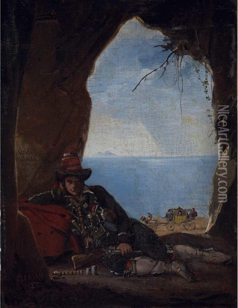 A Bandit In A Cave Near The Seashore Oil Painting - Noel Thomas Joseph Clerian