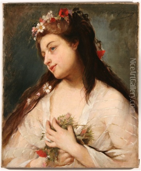 A Young Beauty Oil Painting - Madeleine Jeanne Lemaire