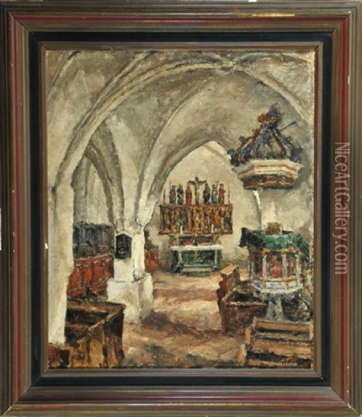 Gotisches Kirchengewolbe Mit Blick Auf Den Flugelaltar Oil Painting - Wilhelm Blanke