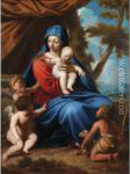 La Sainte Famille Avec Saint Jean-baptiste Oil Painting - Nicolas Mignard