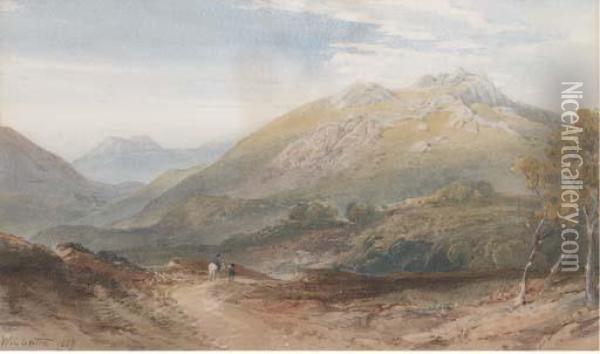 Figures On A Track In A Mountainous Landscape Oil Painting - William Leighton Leitch