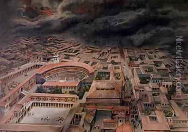 The Eruption of Vesuvius at Pompeii in 79 AD Oil Painting - Niccolini, Antonio