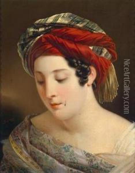 Junge Frau Mitorientalischer Kopfbedeckung Oil Painting - Michael Stroy