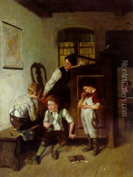 Mischief In Classroom Oil Painting - Julius Geertz