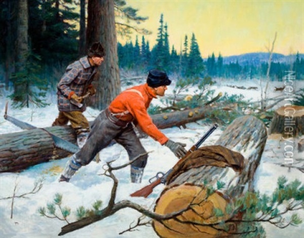 Loggers At Work Oil Painting - Philip Russell Goodwin