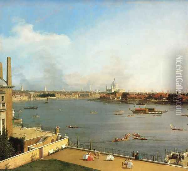 The Thames and the City of London from Richmond House Oil Painting - (Giovanni Antonio Canal) Canaletto