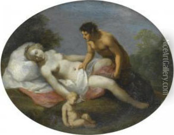 Venus And A Satyr: An Allegory Of Chastity Overcome By Lust Oil Painting - Cornelis Van Poelenburch