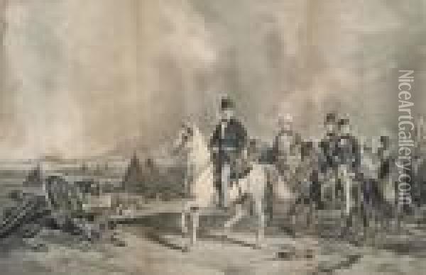 Viscount Hardinge And Staff, At The Battle Of Ferozeshah Oil Painting - Samuel William Ii Reynolds