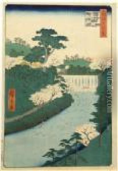 Meisho Edo Hyakkei Oil Painting - Utagawa or Ando Hiroshige