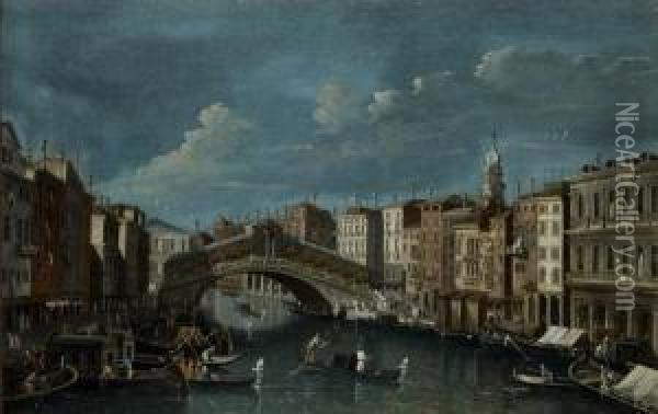 Veduta Del Canal Grande Presso Il Ponte Di Rialto A Venezia Oil Painting - Francesco Tironi