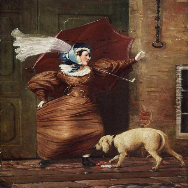 A Lady Is Stuck In A Doorway Oil Painting - Wilhelm Marstrand