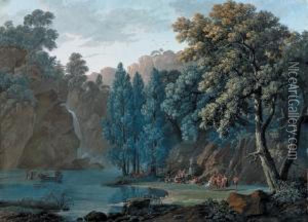 Scene De Bacchanales Au Pied D'une Cascade Oil Painting - Louis, Baron Bacler D Albe