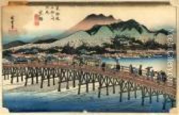 Les 53 Stations Du Tokaido, Keishi, Sanjo-ohashi Oil Painting - Utagawa or Ando Hiroshige