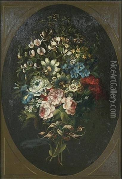 A Ribbon Tied Bouquet Of Flowers Oil Painting - James Lambert the Younger
