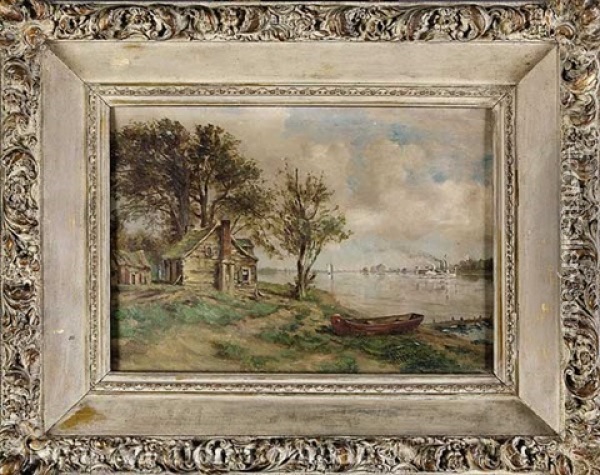Mississippi River View With Paddlewheeler (louisiana?) Oil Painting - Robert B. Hopkin