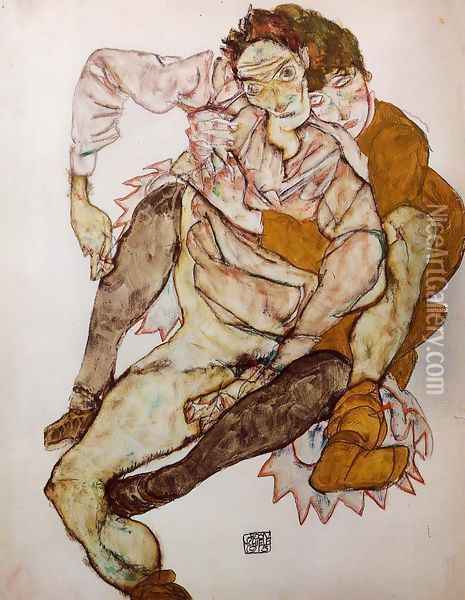 Seated Couple Aka Egon And Edith Schiele Oil Painting - Egon Schiele