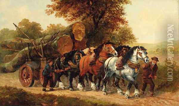 Loggers on a country lane Oil Painting - William G. Meadows