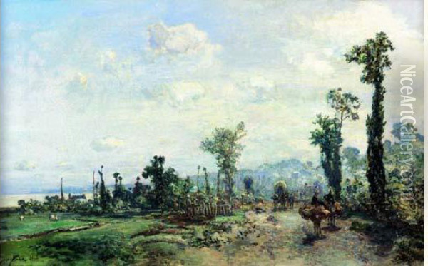 La Route De Saint Clair, Pres De Honfleur, Effet Du Matin, 1864 Oil Painting - Johan Barthold Jongkind