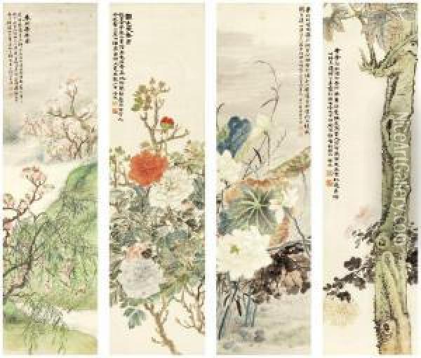 Flowers In Four Seasons Oil Painting - Lu Hui