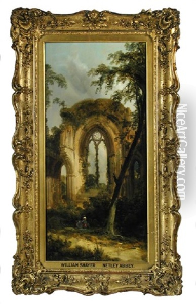 View Of Netley Abbey, Hampshire Oil Painting - William Shayer the Elder