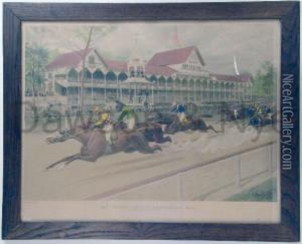 The Futurity Race At Sheepshead Bay Oil Painting - Louis Maurer