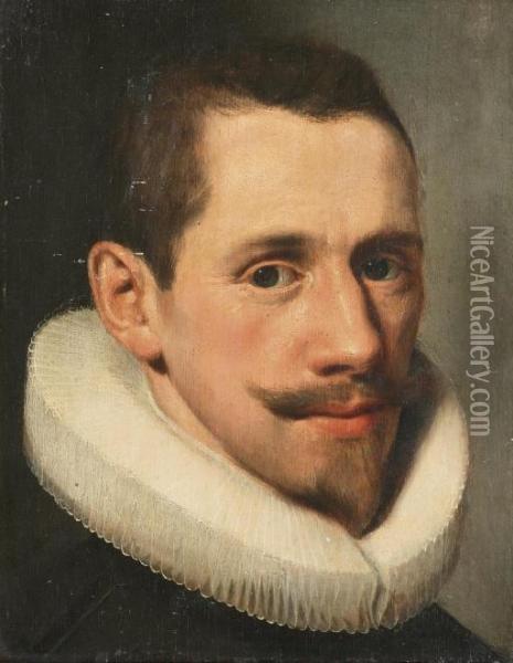 Portrait Of A Gentleman, Bust-length, In A Black Costume With A White 'molensteenkraag' Oil Painting - Cornelis Ketel