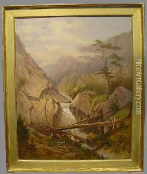 Mountain Landscape With Waterfall Oil Painting - Frederick Debourg Richards
