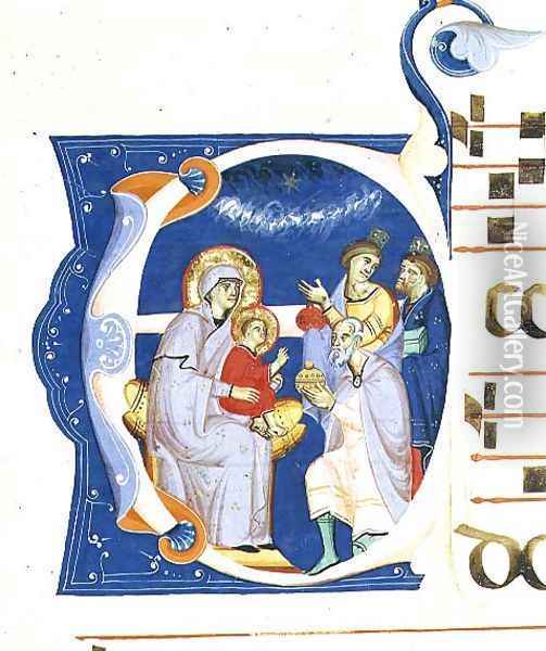 Historiated initial 'O' depicting the Adoration of the Magi, from a gradual from the Monastery of San Jacopo di Ripoli Oil Painting - (Cenni Di Peppi) Cimabue