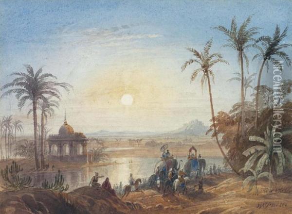 Promenade With Elephants In India Oil Painting - William Purser