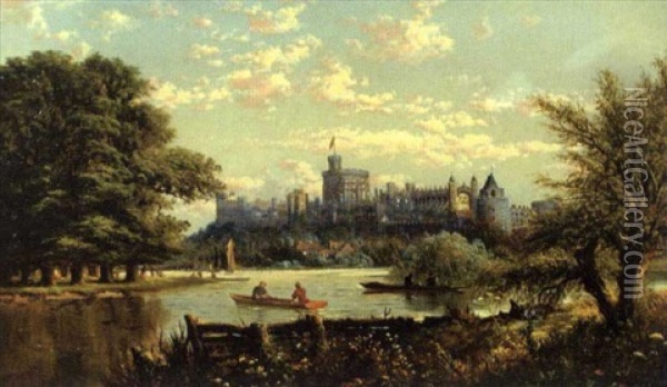 Windsor Castle With A Couple In A Rowing Boat Oil Painting - Edmund John Niemann