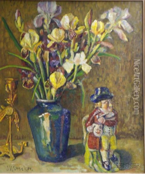 With Irises And Figurine Oil Painting - Master Of The Hartford Still Life