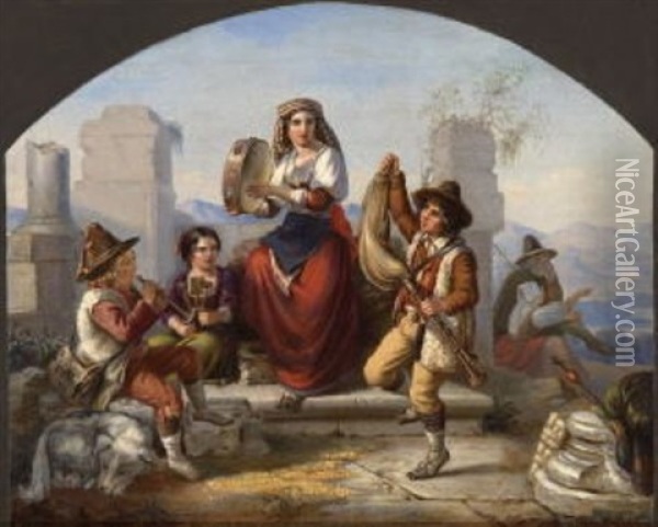 Musizierende Italienische Hirtenfamilie Oil Painting - Franz Ludwig Catel