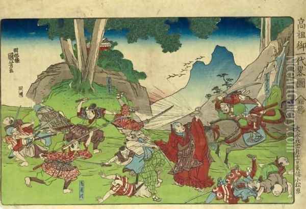 Facing Tojio at Komatsu Fields, November 1264 Oil Painting - Utagawa Kuniyoshi