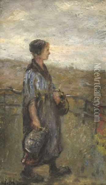 A Girl In The Field Oil Painting - Jozef Israels