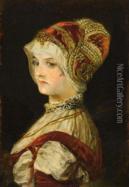 Portrait Of A Young Woman Oil Painting - Johann Caspar Herterich
