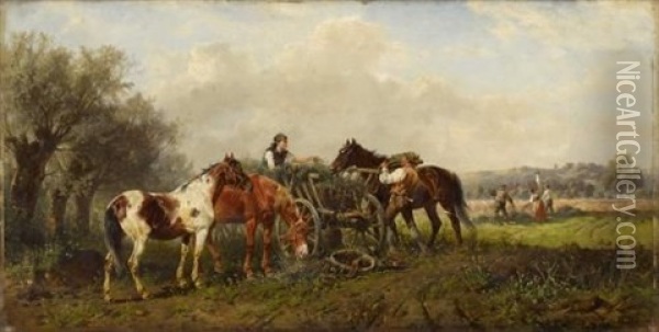 Bei Der Ernte Oil Painting - Ludwig Hartmann
