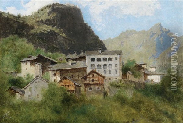 Paese Di Montagna (nei Pressi Di Quincinetto) Oil Painting - Angelo Beccaria