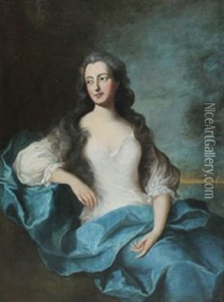 Portrait D'elegante Asssie Devant Un Bord De Mer Oil Painting - Jean Marc Nattier