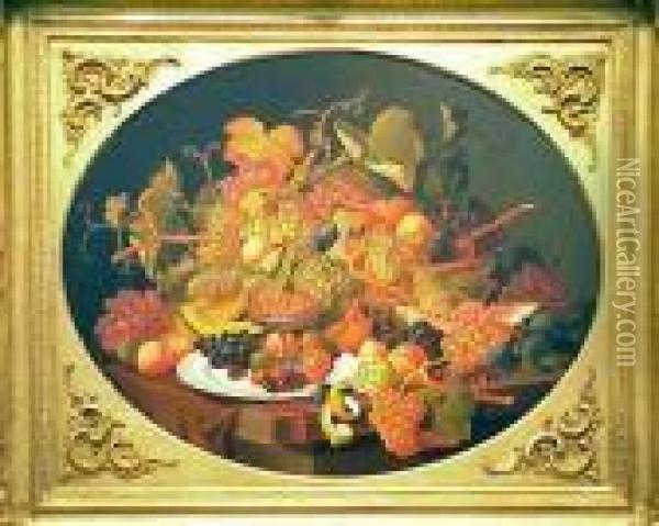 Elaborate Still Life With Fruit Upon A Table Oil Painting - Severin Roesen