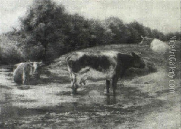 Cows At The River Oil Painting - Edgard Farasyn