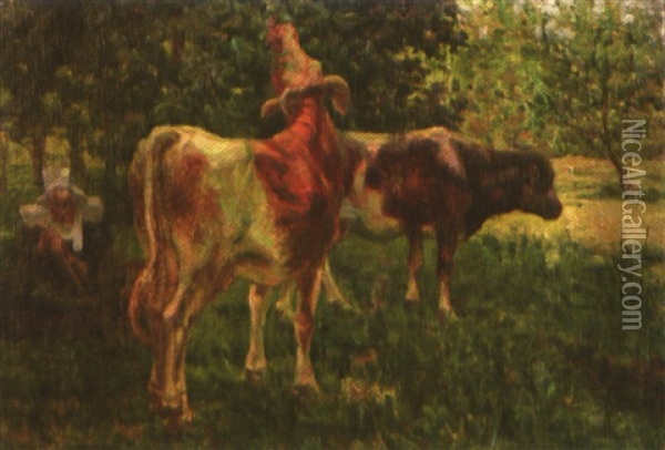 La Gardienne De Vaches Oil Painting - Eugene Labitte