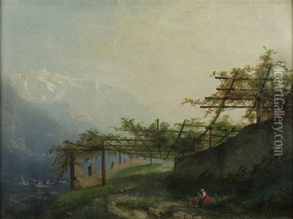 Italian Alps With Figure Oil Painting - Giuseppe Camino