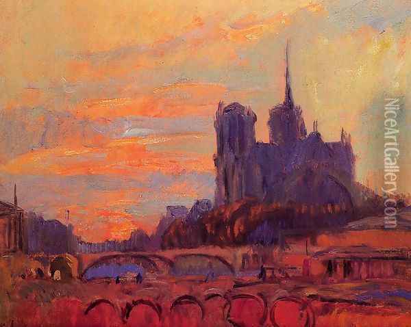 View of Notre Dame and the Seine Oil Painting - Albert Lebourg