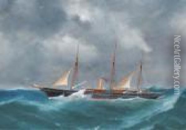 The Schooner-rigged Steam Yacht Catarina At Sea Oil Painting - Atributed To A. De Simone