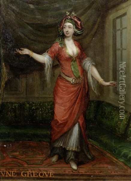 Une Grecque Dancing In A Harem Oil Painting - Jean-Baptiste Vanmour