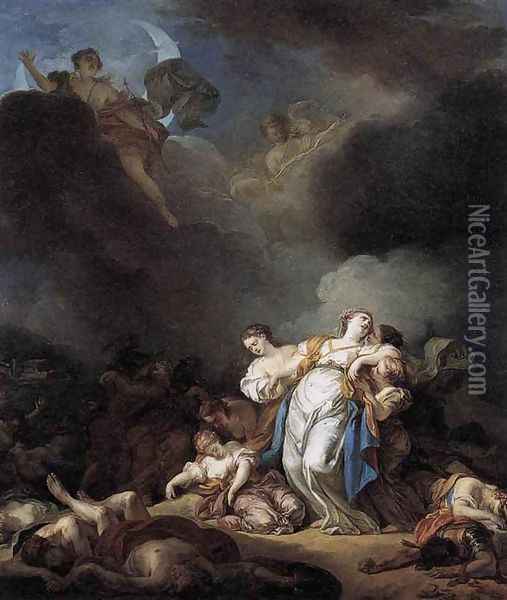 Apollo and Diana Attacking Niobe and her Children 1772 Oil Painting - Anicet-Charles-Gabriel Lemonnier