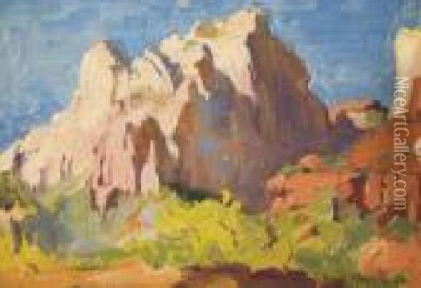 Desert Cliffs Oil Painting - Franz Bischoff